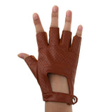 Maxbell Retro Real Leather Men Fingerless Outdoor Driving Cycle Gloves M Tan