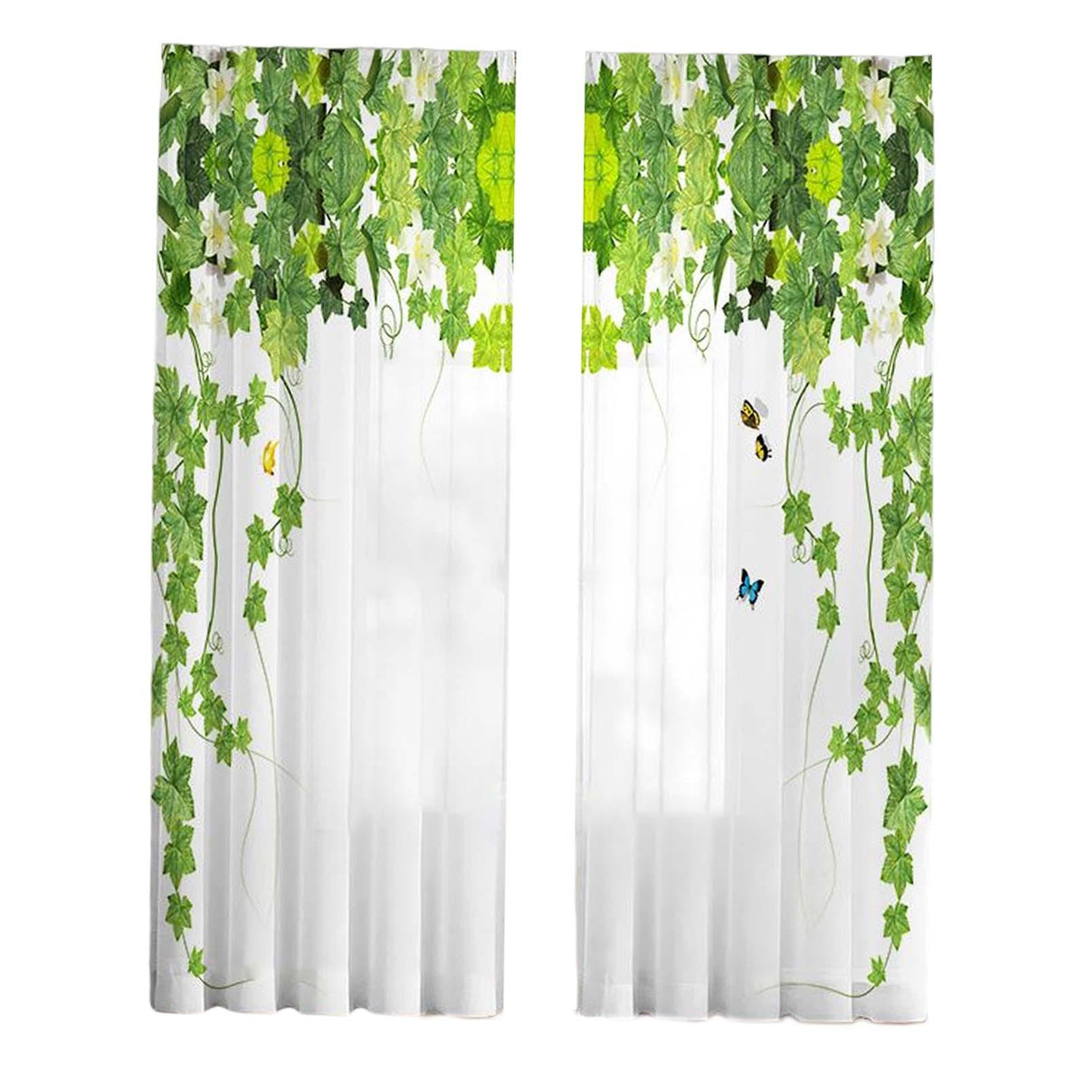 Maxbell 2 Pieces Green Leaves Semi Curtain Window Drapes for Window Bedroom style C