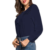 Maxbell Fashion Women Ladies Loose Casual Chiffon Long Sleeve Shirt Tops Blouse XL Blue