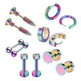 Max 6 Pairs Ear Studs Curve Barbell Stainless Helix Piercing Ear Jewelry Colorful