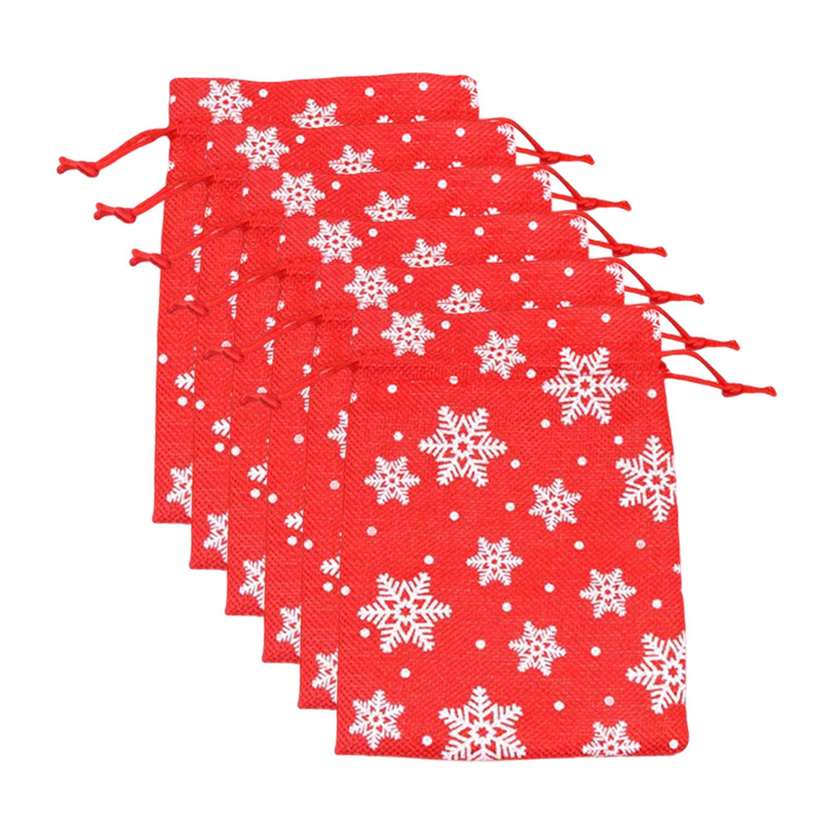 Maxbell 6Pcs Christmas Burlap Gift Pouches with Drawstring 14x10cm Washable Red