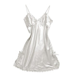 Max Women Satin Nightgown Sexy Lingerie Sleeveless Lace Chemise Nightdress S