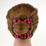 Maxbell Stretch Magic Combs Beaded Hairpin Bow Hair Head Comb Cuff Double Clip Rose Red