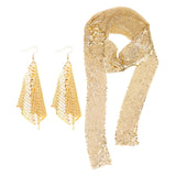 Maxbell Metal Sequins Neck Tie Scarf Long Tassels Dangle Earrings Bohemia for Girls Golden