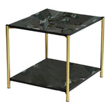 Maxbell Light Luxury Marbling Side Table Small Table for Cafe Living Room Bedroom Black square