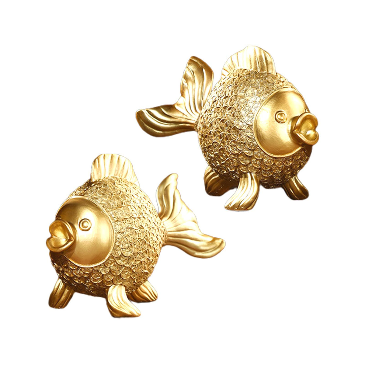 Maxbell 2 Pieces Chinese Goldfish Sculpture Figurine Desktop Decorative Cabinet