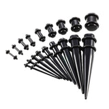 Maxbell 18 Pieces Ear Gauges Stretching Kit Plugs Taper 14G-00G Expanders Black