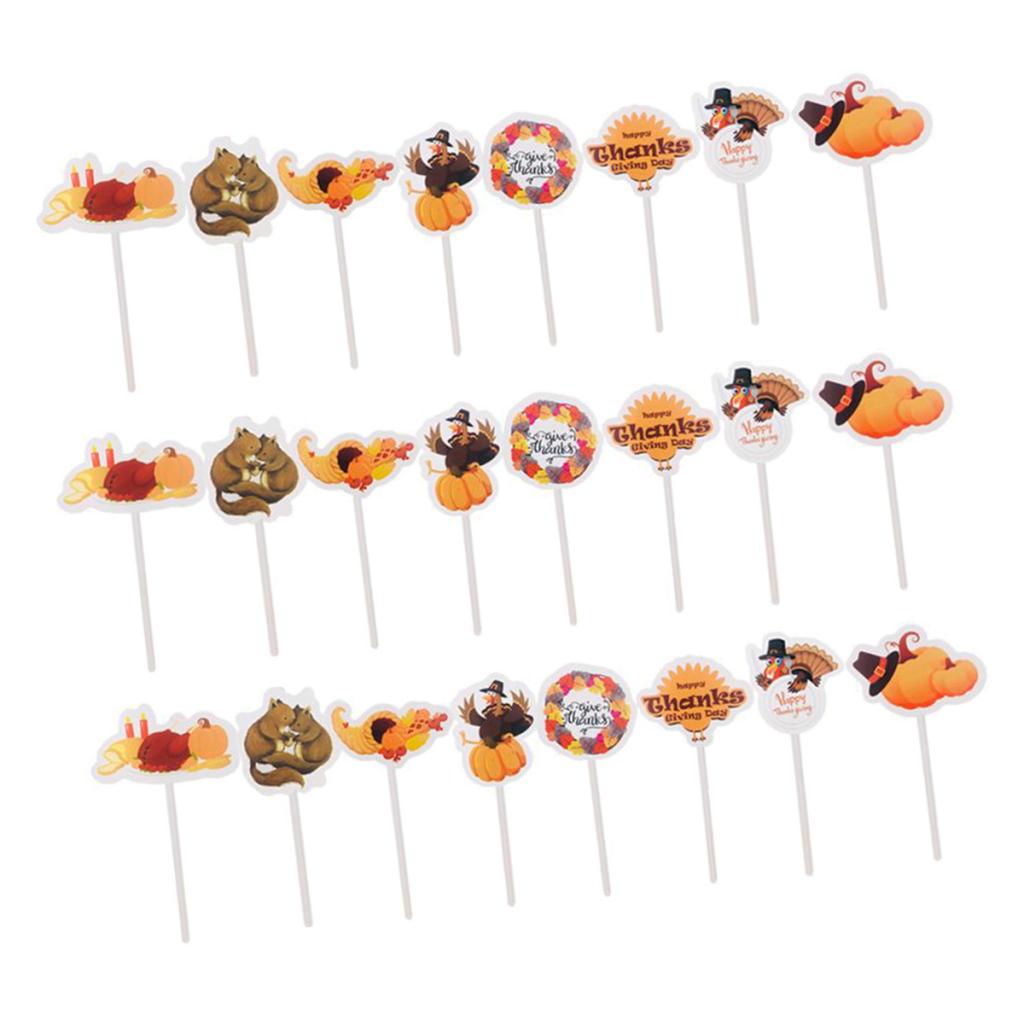 Max 24pcs Thanksgiving Cupcake Toppers Paper Cake Picks Food Decor Christmas
