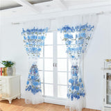 Max Offset Printed Voile Slot Top Panel Tulle Window Blinds Blue-100x270cm