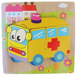 Maxbell Montessori Wooden 3D Animals Jigsaw Puzzle Board Kids Toys Gift Ambulance