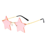 Maxbell Star Shape Sunglasses Masquerade Halloween Party Pentagram Rimless Glasses Pink