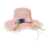 Maxbell Straw Hats Women Wide Brim with Rose Embellishments for Street Holidays Pink