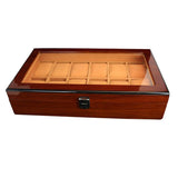 Max 12 Slots Wood Watch Display Box Case Glass Top Locking Storage Organizer