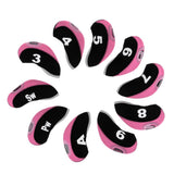 Maxbell 10pcs Neoprene Golf Club Head Covers Wedge Iron Protective Black+Pink