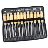 Max 12Pcs Professional Woodworking Carving Hand Tool Set with Carrying Case