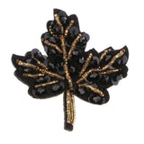 Max Beaded Sequin Maple Leaves Patches Applique for Bags Clothes Black + Yellow