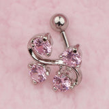 Maxbell 14G Zircon Crystal Belly Button Bar Navel Ring Body Piercing Jewelry Pink