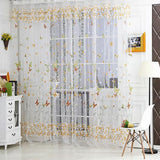 Maxbell Voile Door Window Curtain Drape Sheer Scarf Valance with Rose Buttefly Tulle Print 1x2M