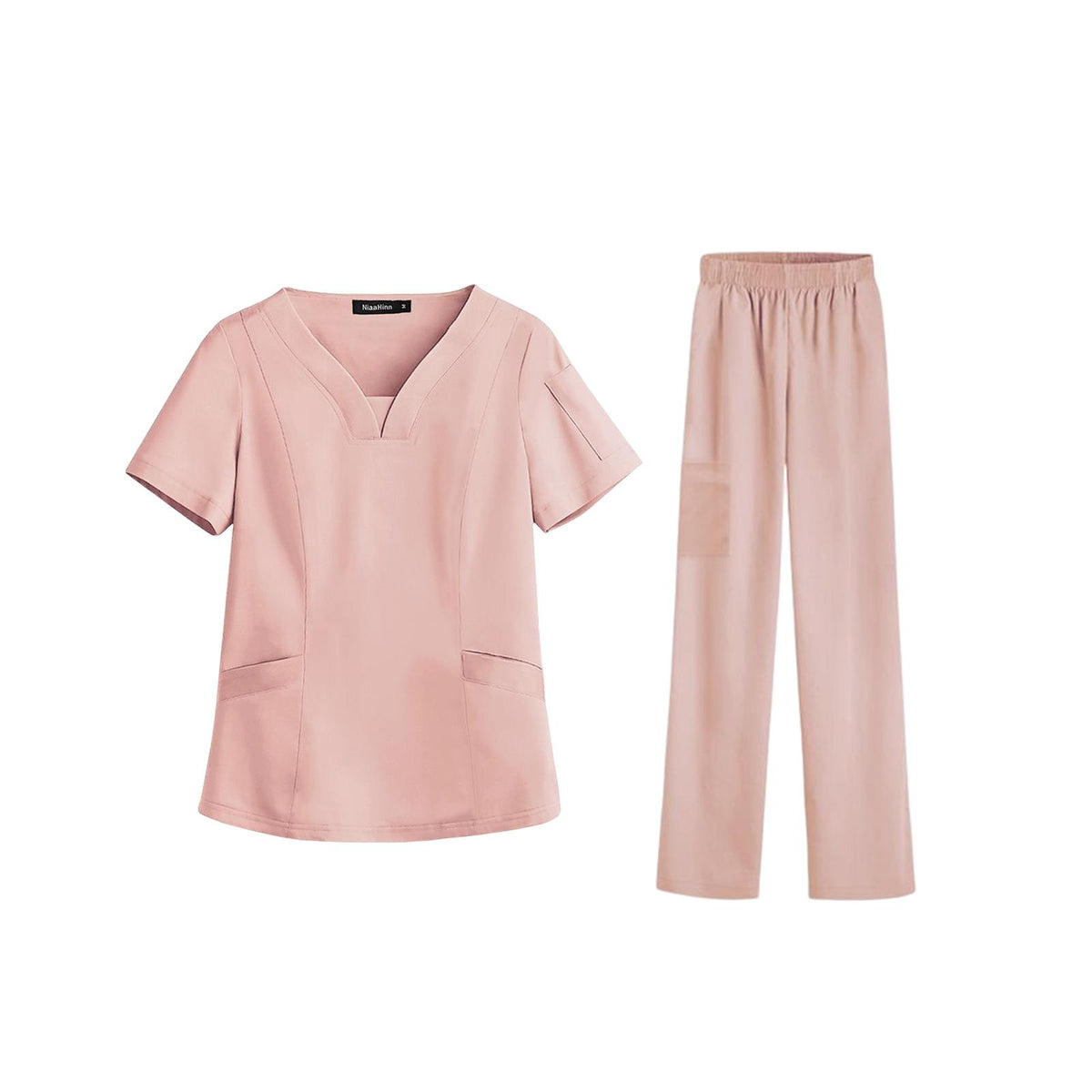Maxbell women Nurse Uniform Multi Pockets Soft Top Pants Set for Massaging XL Pink