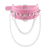 Maxbell Women Mens Punk Gothic Collar Choker PU Leather Spike Rivet Necklace Pink