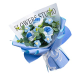 Maxbell Completed Crochet Flower Bouquet Artificial Flowers for Anniversary Birthday Blue