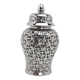Maxbell Traditional Ceramic Ginger Jar for Table Floral Arrangement Decoration Silver M