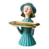 Maxbell Girl Resin Statue Box Figurine Sculptures Dish Desktop Storage Serving Tray Green