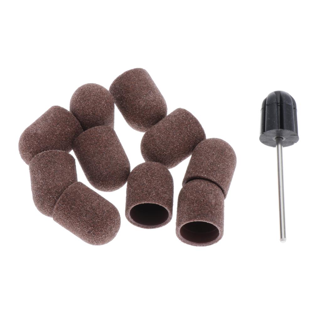 Max 10pcs Manicure DIY Nail Files Sanding Caps/Bands Grinding Mandrel Bit Brown