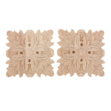 Maxbell 2Pcs Square Wood Furniture Appliques Onlays Carved Wooden Carving Decal 12cm