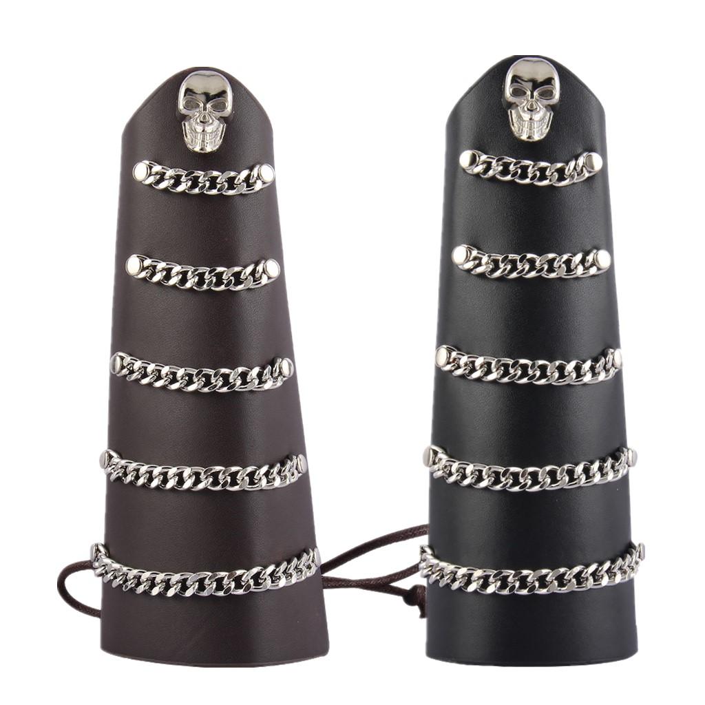 Maxbell Medieval Punk Link Chain Bandage Steampunk Leather Gauntlet Wristband Black