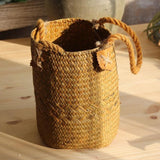 Max Natural Grass Woven Rattan Wicker Basket Garden Flower Pot Holder Yellow S