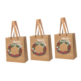 Maxbell 3 Pieces Kraft Christmas Gift Bags Goody Treat Bags for Holiday Christmas Wreath