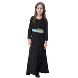 Maxbell Muslim Islamic Kids Girls Robe Long Sleeve Abaya O Neck Maxi Dress 2XL Black