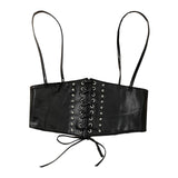 Maxbell Women PU Leather Waist Belt Underbust Corset Tied for Female Costume