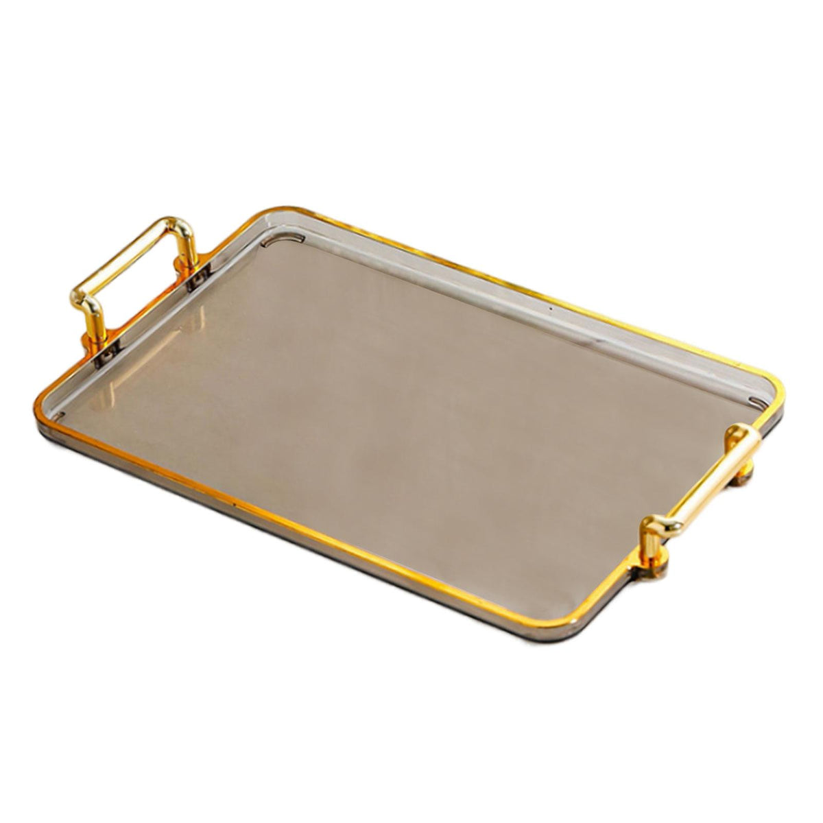 Maxbell Serving Tray with Handles Eating Tray for Countertop Centerpiece Rectangular Grey Gold Edge