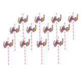 Max 12 Pieces Party Paper Straws Rainbow Stripe Paper Drinking Straw Hot Pink