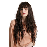 Max Maxb 28'' Dark Brown Women Synthetic Natural Looking Long Curly Wigs w/ Flat Bang
