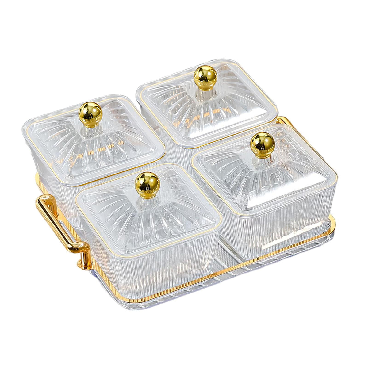 Maxbell Luxury Snacks Fruit Plate with Double Handle for Holiday Seasoning Snacks Clear 4 Bowls