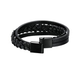 Maxbell Punk Braided PU Leather Bracelet Casual Gothic Ethnic Stackable for Men Black