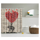 Maxbell Extra Long Fabric Bath Shower Curtain 12 Hooks Bathroom Use Elephant Heart