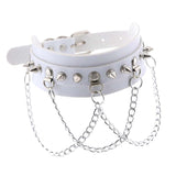 Maxbell Gothic Pu Leather Choker Women Spike Metal Chain Necklace Punk Jewelry White