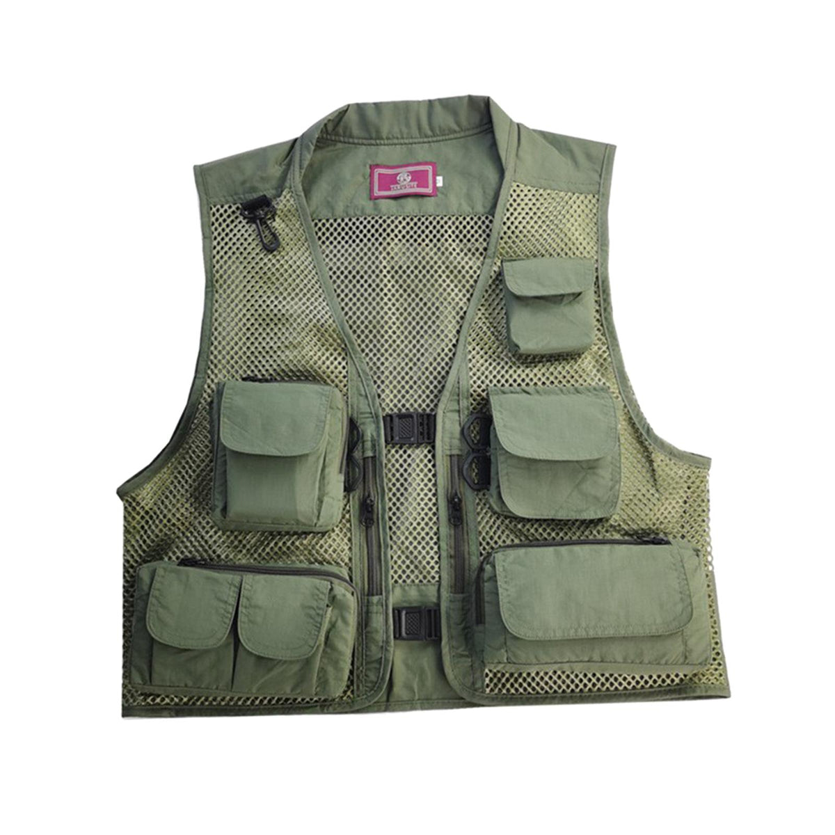 Maxbell Men Fishing Vest Multi Zipper Pockets for Hunting Photography Climbing Green L