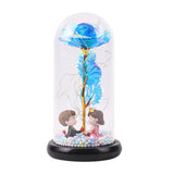 Maxbell Luxury Artificial Flower with Glass Cover Handmade for Mom Women Wife Decor Blue