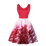 Maxbell Women Christmas Party Polka Dots Snowflake V-neck Swing Dress L Red