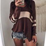Maxbell Women's Stripe Contrast Color Long Sleeve V Neck Pullover Sweater  Red S