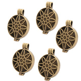 Maxbell 5 Pieces Flower Carving Photo Locket Pendant DIY Necklace Antique Bronze