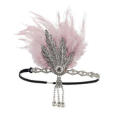 Maxbell Fascinator Headband Hair Chain Wedding Headdress Photo Props Costume Ball Argent Pink