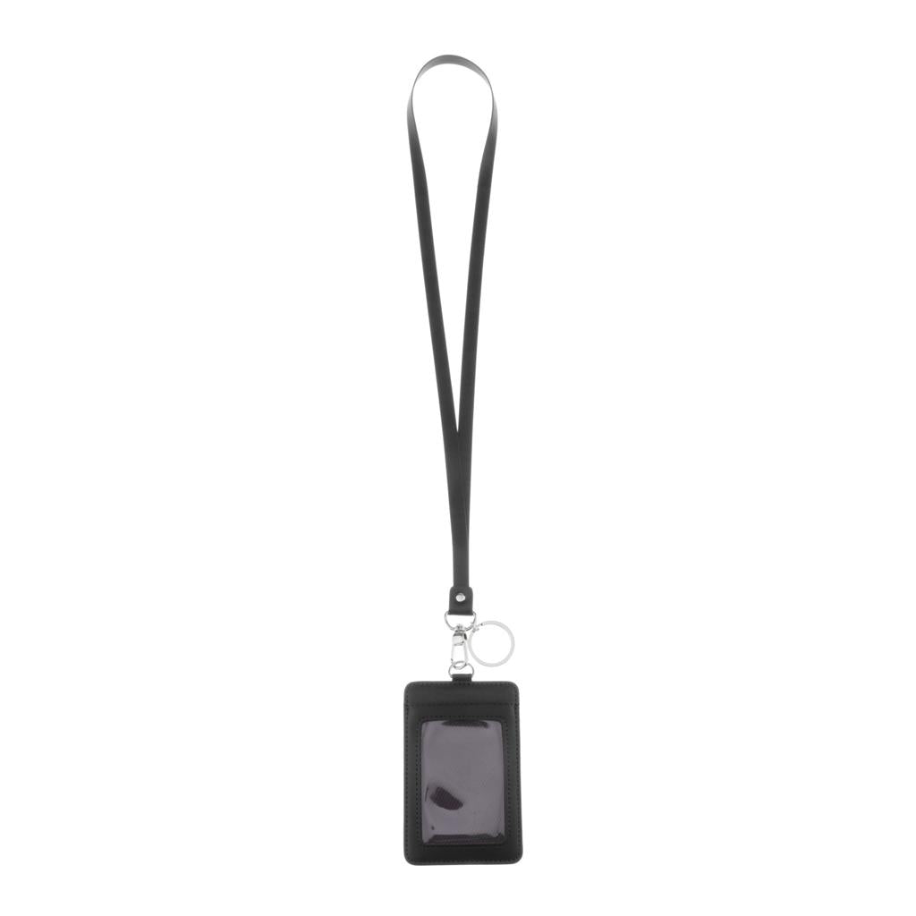 Max Vertical PU Leather ID Card Badge Holder Card Sleeve with Lanyard Black 1
