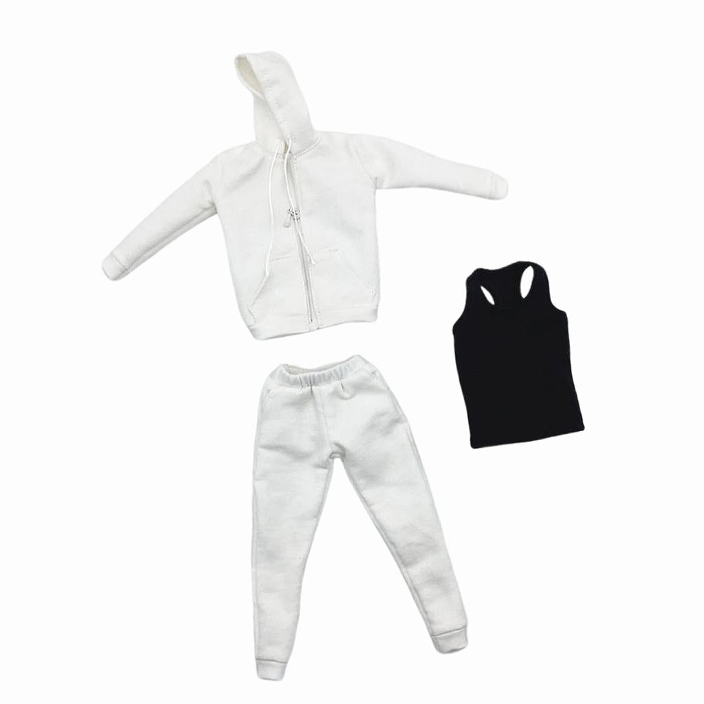 Maxbell 1/6 Men Hooddie Vest Set Clothing for Phicen Figures Toys Parts white