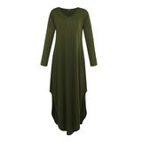 Maxbell Womens Casual V Neck  Long Sleeve Side Split Maxi Dress with Pocket Green XL